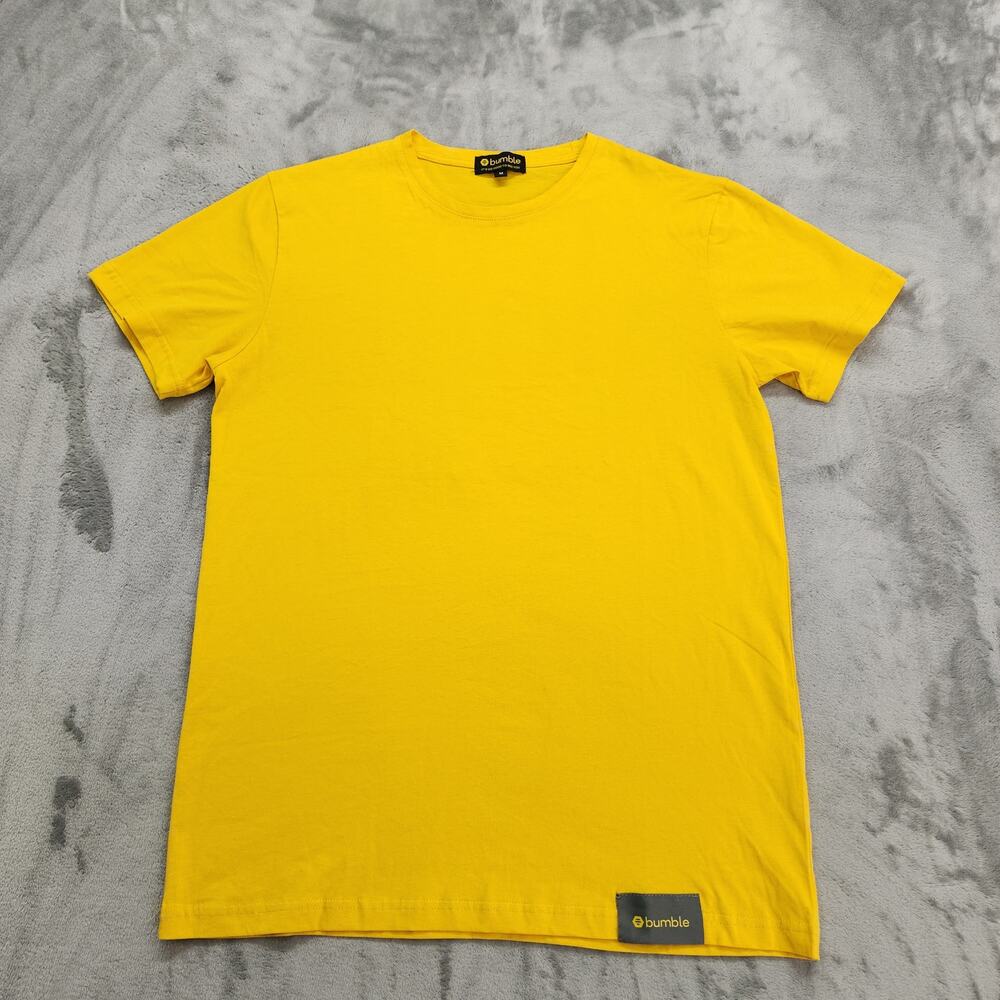 Bumble‎ Shirt Mens M Yellow Crew Neck Short Sleeve Dating Match Casual Cotton